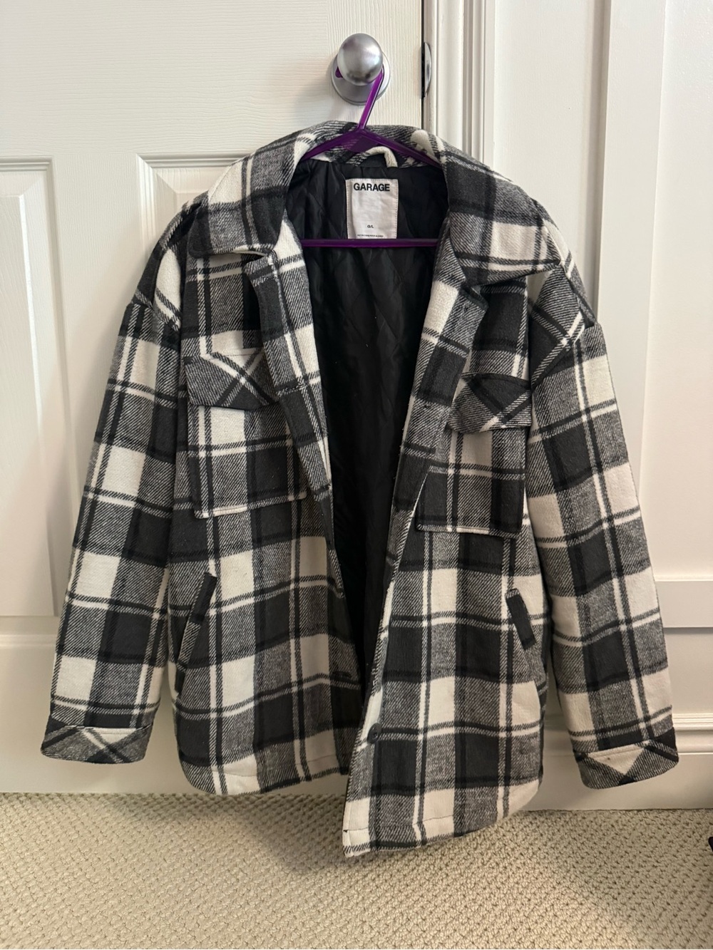 Garage Black & White Plaid Shacket Jacket